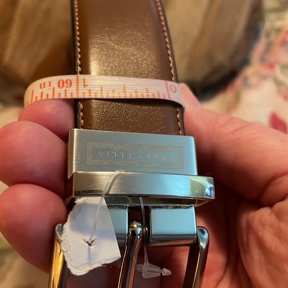 PERRY ELLIS Size W 32-38” Bonded Leather Belt Square Bright Silver Brown $49 NEW - Picture 13 of 13